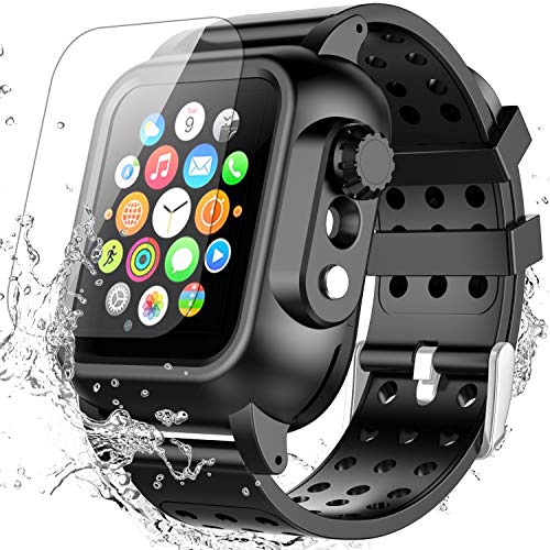 Book Cover Apple Watch Series 5/4 44mm Case with Band, SPIDERCASE Built-in Screen Protector Full Body Rugged Case, Daily Waterproof, Anti-Scratch, Shockproof, Soft Silicone Band for Apple Watch Series 5/4 44mm