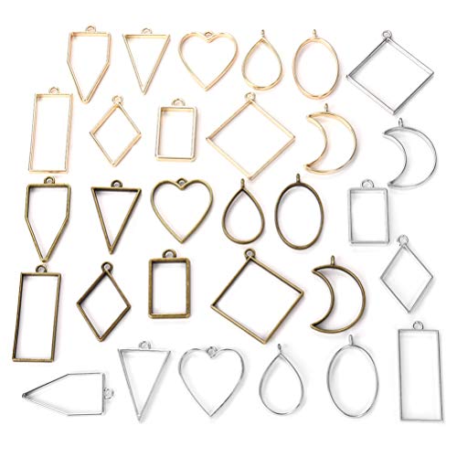 Book Cover Open Bezel Pendants Charms Resin Molds for Jewelry Findings DIY Pressed Flower Frame Assorted Geometric Hollow Trays 30pcs