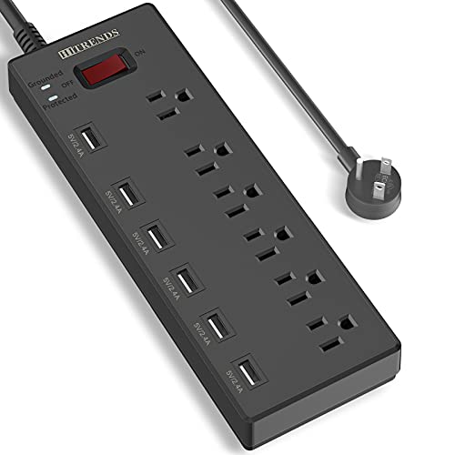 Book Cover Power Strip, HITRENDS Surge Protector with 6 AC Outlets & 6 USB Charging Ports, 6 Feet Heavy Duty Extension Cord, 1625W/13A Multiplug for Home Office & Multiple USB Devices - Black