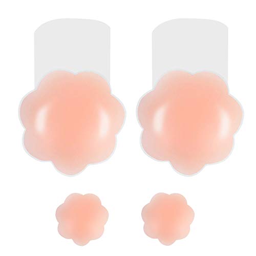 Book Cover Nipple Covers, Reusable Invisible Adhesive Silicone Breast Lift up Pasties for Women (Flower)