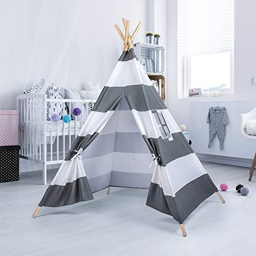 Book Cover JUNHE Kids Teepee Tent Play Tent Baby Tent with Carry Case for Boy Girl Indoor Outdoor, 5' Heavy Cotton Canvas Teepee