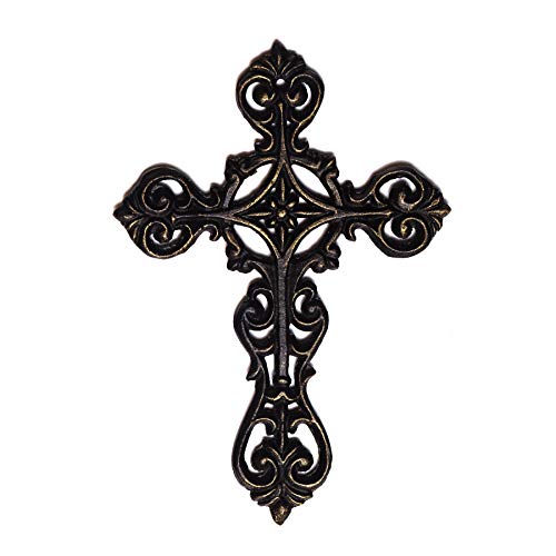 Book Cover DRD&M Ornate Victorian Style Religious Hanging Cross with Gold Highlight,Celtic Inspired cast Iron Vintage Antique Style Decor CI159