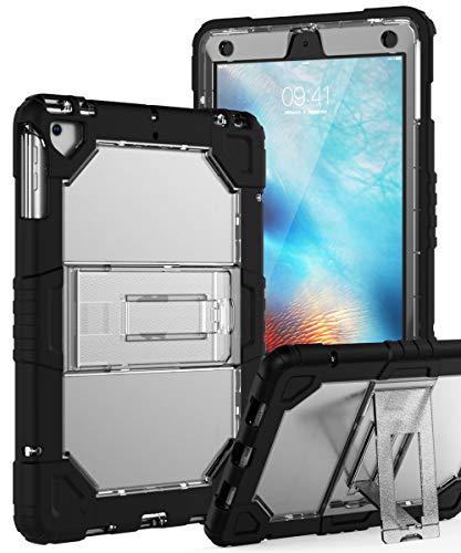 Book Cover TOPSKY iPad 6th Generation Case,iPad 5th Generation Case,iPad Air Case,Heavy Duty Shockproof Rugged Full Body Hybrid Protective Cover Case for iPad 9.7 2018/2017 A1893 A1954 A1822 A1823 Clear Black