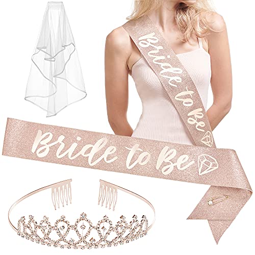 Book Cover xo, Fetti Bachelorette Party Decorations Rose Gold Glitter Kit - Bridal Shower Supplies | Bride to Be Sash, BRIDE Balloons, Tiara, Wifey For Lifey Banner, Veil + Bride Tribe Tattoos