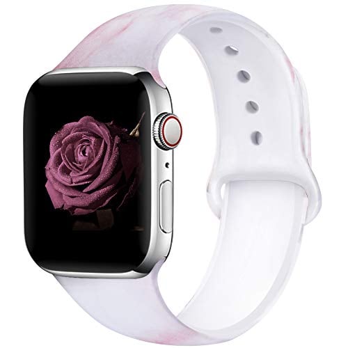 Book Cover EXCHAR Compatible with Apple Watch Band 40mm 38mm Fadeless Pattern Printed Floral Bands Silicone Replacement Band for iWatch Series 4 Series 3/2/1 for Women Men S/M Flower J15