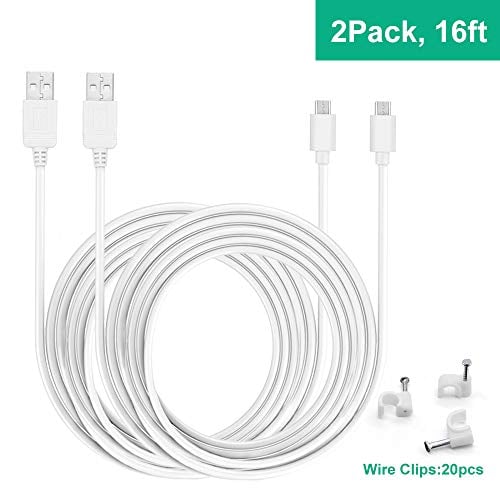 Book Cover BENSN (2 Pack) Extra Long 16 Ft, 5V Camera Micro USB Power Cord for GoPro Hero Session CHDHS-102, Dropcam, Nest Cam, Amazon Cloud Cam, YI Dome Wireless Wi-Fi HD Camera, WyzeCam, Wyze Cam Pan