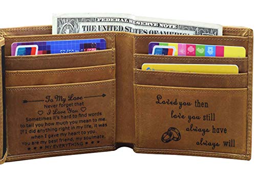 Book Cover Engraved Wallet for Men Custom Personalized Gifts to Dad Husband Boyfriend Son (Tri-fold wallet to my love)