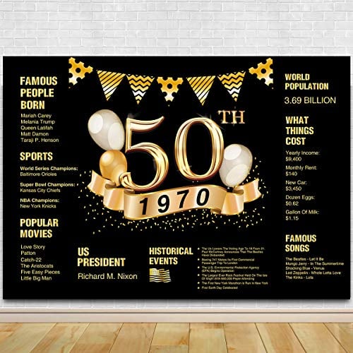 Book Cover Agantree Art 50th Birthday Photography Backdrop | 50th Anniversary Decorations | 1970 Sign | 50th Birthday Black Gold Party Decoration