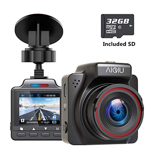 Book Cover AIQiu Dash Cam with 32GB SD Card, 1296P FHD Mini Car Driving Recorder, Vehicle Dashboard Camera, G-Sensor, Loop Record, WDR, Parking Monitor, Night Vision