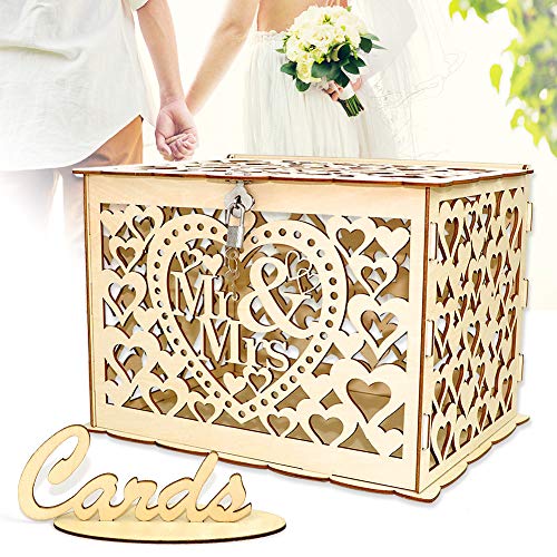 Book Cover Angela&Alex Wedding Card Box, DIY Gift Card Boxes with Lock and Card Sign Wooden Hollow Decorative Boxes Holder for Reception Weddings Baby Showers Birthdays Graduations Party Decorations
