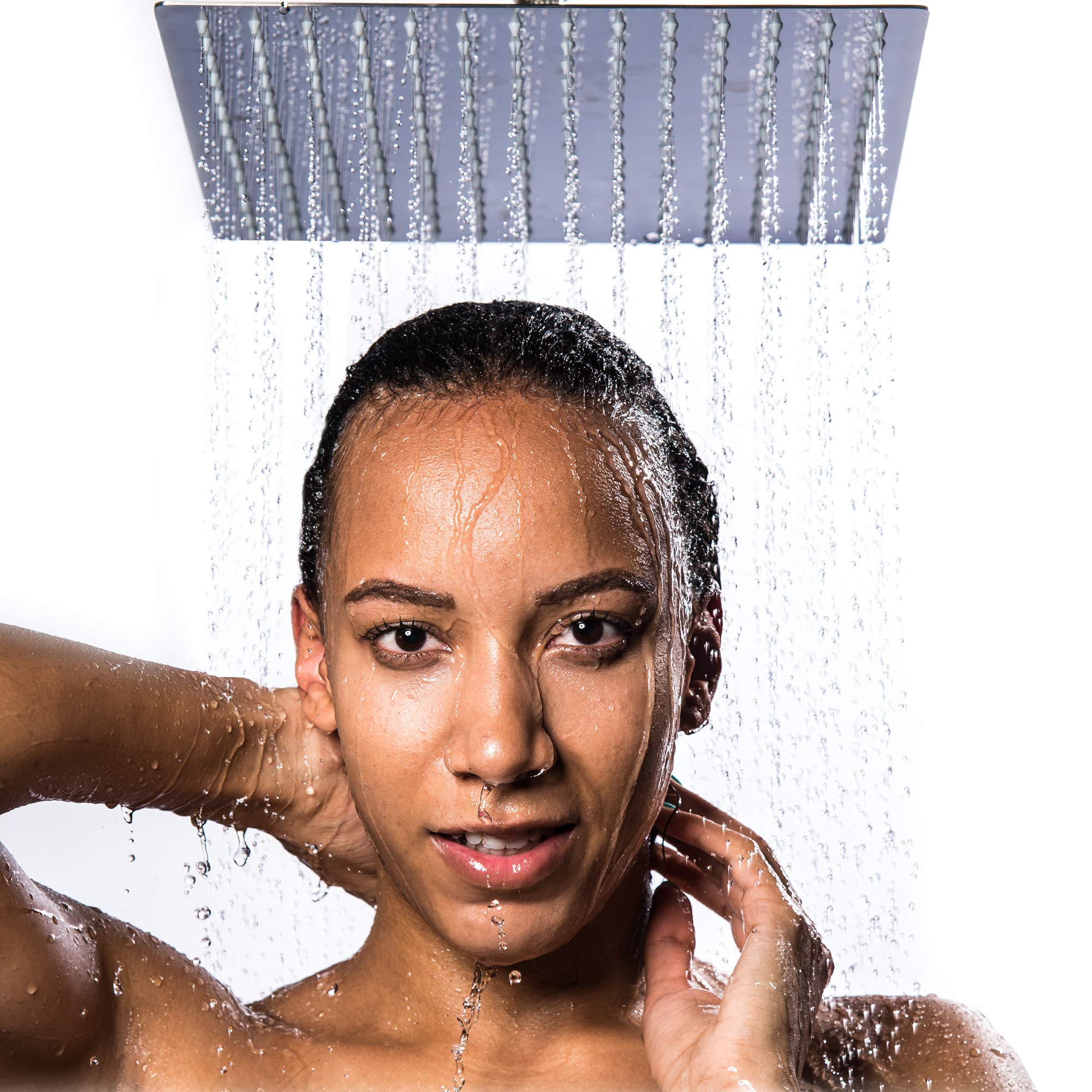 Book Cover 12 inch Square Rain Shower Head EVEN LOW WATER PRESSURE Rainfall Shower Head - Modern Waterfall Fixed Showerhead Easy Clean and Install Made of Durable Ultra Thin Solid 304 Stainless Steel - No Arm