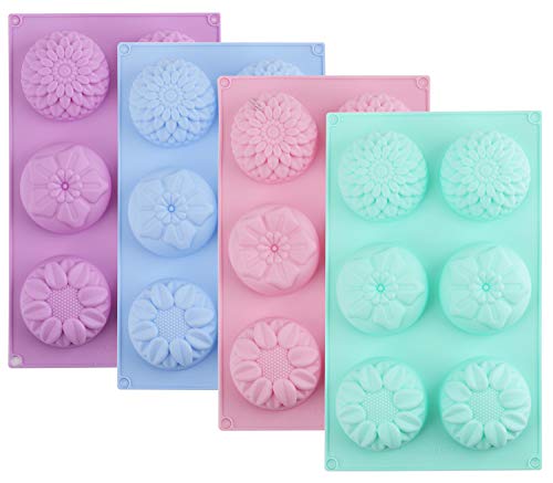 Book Cover Lawei 4 Pack Silicone Fancy Soap Molds - 6 Cavity Handmade Sopa Molds for Cake, Cupcake, Muffin, Coffee Cake, Pudding and Soap