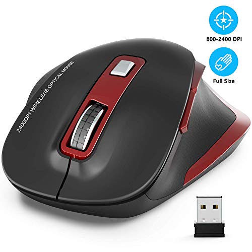Book Cover Wireless Mouse, RATEL 2.4G USB Wireless Ergonomic Mouse Computer Mouse 6 Buttons Laptop Mouse USB Mouse with Nano Receiver 2400 DPI 5 Adjustment Levels Cordless Wireless Mice for Windows-Red