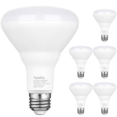 Book Cover hykolity 6 Pack Flood Light Bulb, BR30 LED Bulb for Indoor/Outdoor Downlight Recessed Can Light, Dimmable, 11W=75W, 3000K Warm White, 1000lm, E26 Base, UL Listed