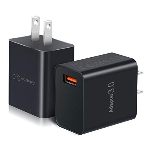 Book Cover Quick Charger 3.0 Wall Charger, OKRAY 2 Pack 18W QC Fast Charging 3.0 USB Charger Power Adapter Wall Plug Compatible for iPhone 12/11/iPad, Samsung Galaxy S20/S10, 10W Wireless Charger (Black Black)