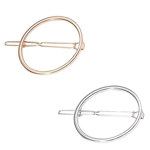 Book Cover LASSUM 2 Pcs Minimalist Dainty Hollow Geometric Round Circle Metal Hairpin Hair Clip for Women and Girls on any Occasion ( Gold & Silver )