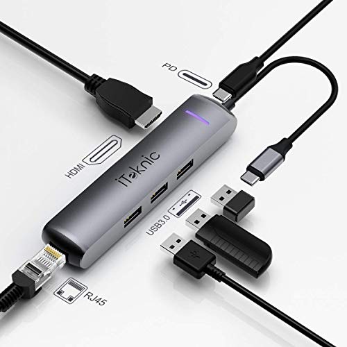 Book Cover iTeknic USB C Hub, 6-in-1 USB C Adapter with 1Gbps RJ45 Ethernet Portï¼Œ4K HDMI Port, USB-C PD Charging Port , 3 USB-A 3.0 Port , for MacBook Pro, ChromeBook, and Window laptops with Type-C Port.
