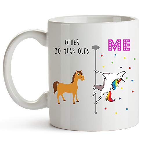 Book Cover YouNique Designs 30th Birthday Mug, 11 Ounces, 30th Birthday Coffee Cup For Women, Unicorn Mug