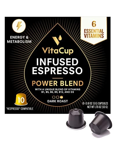 Book Cover VitaCup Power Espresso Capsules 10ct w/ Infused B-Vitamins For Energy & Wellness in Recyclable Single Serve Pod Compatible with Nespresso Original Machines