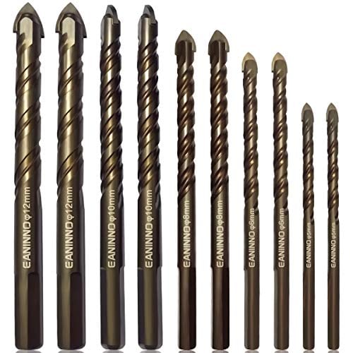 Book Cover EANINNO 10 Pieces Masonry Drill Bit Set, Carbide Tip Concrete Drill Bits for Ceramic Tile/Pots Holes/Brick/Porcelain Wall/Glass/Wood, Multipurpose Installer Bit Tool, 5 6 8 10 12 mm