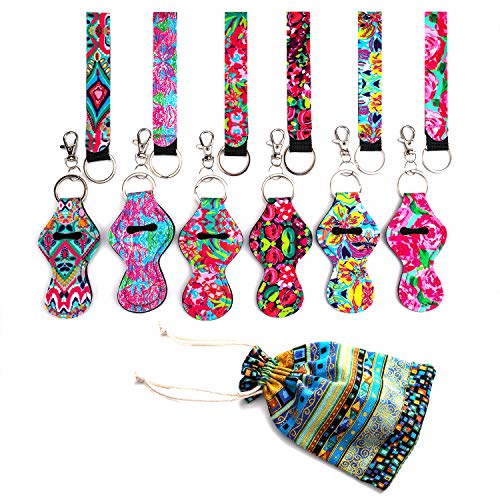 Book Cover Keychain Chapstick Holder Cute Keychain Match with 6 Pack Neoprene Wristlet Keychain Lanyard,6 Pack Lip Balm Tube Holder with Metal Clip Cords,Stylish Cute Virbrant Design Gift Package(6 Pack)