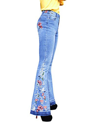 Book Cover Women's Embroidered Bell Bottom Jeans Stretch Flared Fit Wide Leg Denim Pants