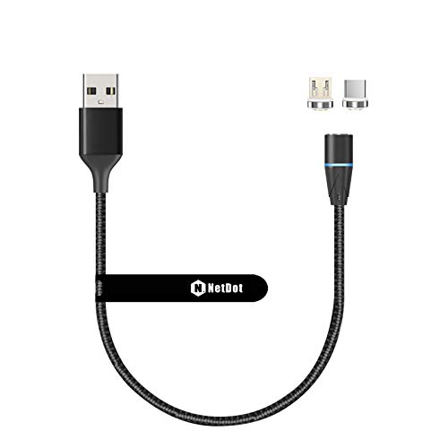 Book Cover NetDot Gen12 Micro USB and USB-C [1ft,1 Pack Black] Magnetic Fast Charging Data Transfer Cable Compatible with Android Device