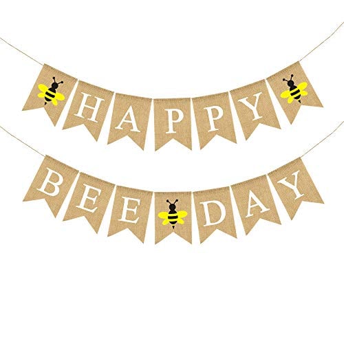 Book Cover Jute Burlap Happy Bee Day Banner Boy Girl Bumble Bee Themed Birthday Party Decoration