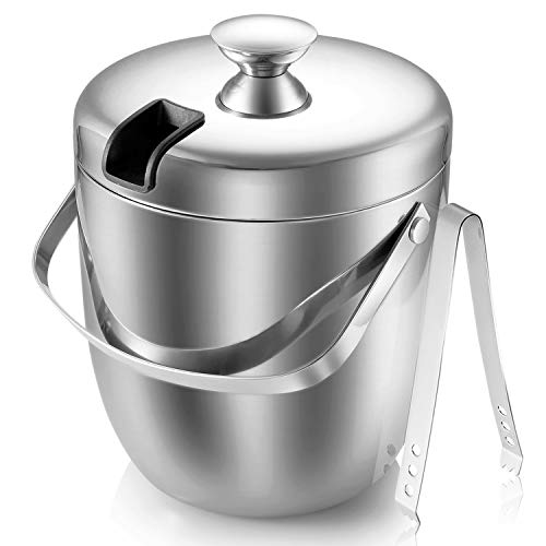 Book Cover Ice Bucket - Double Walled Stainless steel Ice Bucket - Wine Bucket with Tongs & Thickened Lid (2.8 L) - Portable Chiller Bin Basket for Parties, BBQ & Buffet