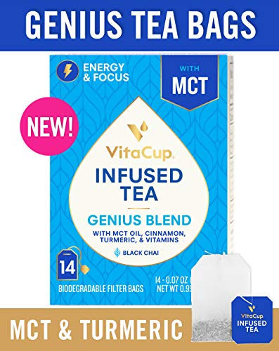 Book Cover VitaCup Genius Blend Infused Tea 14 ct |Keto|Paleo|Whole 30| Chai Black Tea with MCT, Cinnamon, Turmeric & Vitamins Helps Boost Focus, Metabolism & Energy