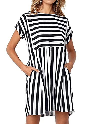 Book Cover Naggoo Womens Summer Striped Short Sleeve T-Shirt Dresses Casual Swing Aline Dresses with Pocket