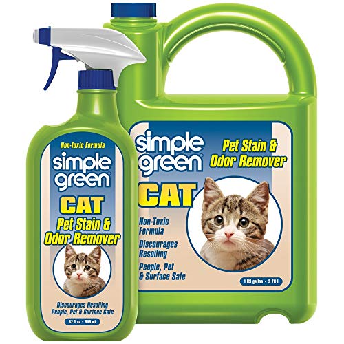 Book Cover SIMPLE GREEN Cat Stain & Odor Remover - Enzyme Cleaner for Cat Urine, Feces, Blood, Vomit (32 Ounce Sprayer and 1 Gallon Refill) (1 Gal + 32 Oz)