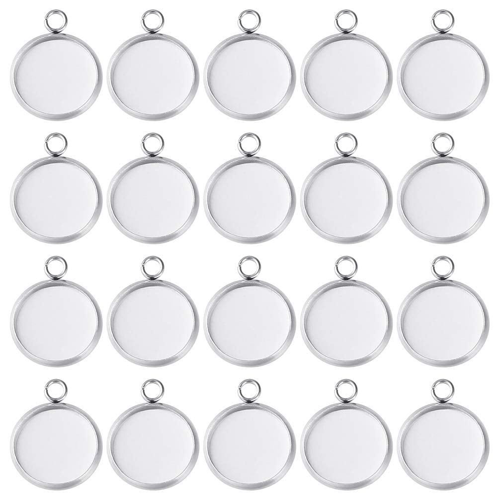 Book Cover PP OPOUNT 70Pieces Pendant Trays Fit 12mm Stainless Steel Round Blank Bezel Pendant Trays Blanks Trays Pendant for Jewelry Making and DIY Craft