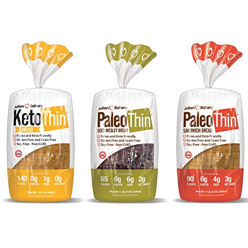 Book Cover Julian Bakery Paleo & Keto Thin Bread | Variety Pack | Gluten-Free | Grain-Free | Low Carb | 3 Pack