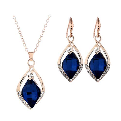 Book Cover Tcplyn Women's Jewellry Set Wedding Bridal Blue Crystal Necklace Earring Set Gift for Women Girls Durable and Useful