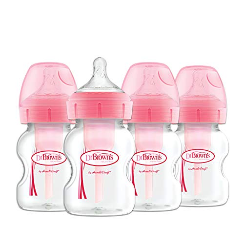 Book Cover Dr. Brown's Natural Flow Options + Wide-Neck Bottle, Pink Print, 4 Pack, 5 Ounce