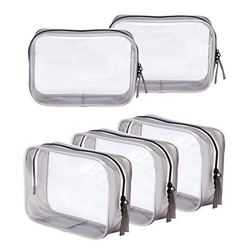 Book Cover BEFORYOU 5 Packs Clear Toiletry Carry Pouch with Zipper Portable TSA Approved Plastic Waterproof Cosmetic Bag for Vacation Travel Bathroom and Organizing (5 Large)