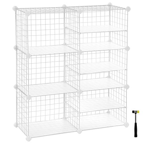 Book Cover SONGMICS Cube Storage Unit, Interlocking Metal Wire Organizer with Divider Design, Modular Cabinet, Bookcase for Closet Bedroom Kid's Room, 32.7 L x 12.2 W x 36.6 H Inches, White ULPI36W