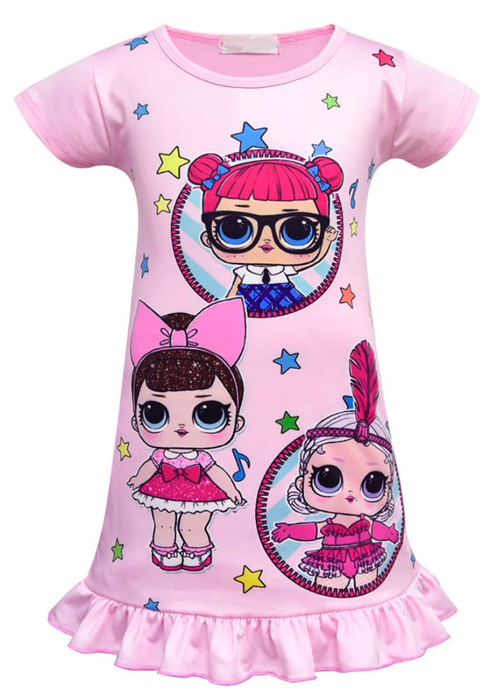Book Cover WNQY Girls Surprise Princess Costume Comfy Loose Fit Pajamas Doll Digital Print Party Gown Dress for Doll Surprised (130/5-6X, Pink 1)