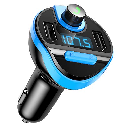 Book Cover ORIA Bluetooth FM Transmitter, Radio Transmitter Universal Car Charger with Dual USB Charging Ports, Hands Free, Support Micro SD Card, Blue