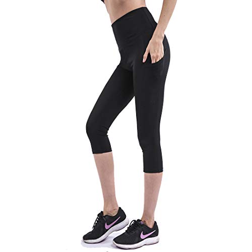 Book Cover Bulouin Yoga Leggings for Women Workout High Waist Capris Tummy Control Yoga Pants with Pockets (Half Black, L)