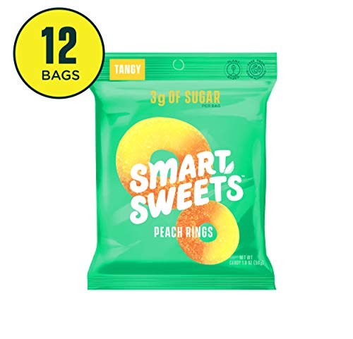 Book Cover SmartSweets Peach Rings 1.8 oz bags (box of 12), Candy with Low-Sugar (3g) & Low Calorie (80)- Free of Sugar Alcohols & No Artificial Sweeteners, Sweetened with Stevia