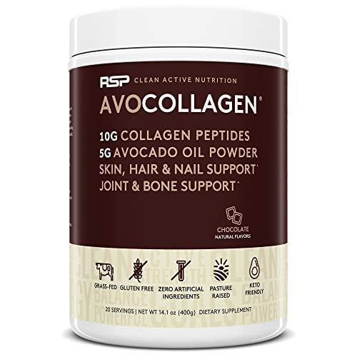 Book Cover RSP AvoCollagen - Hydrolyzed Collagen Peptides, Collagen Powder Plus Healthy Fats, Keto and Paleo Friendly, Gluten Free 20 Servings (Chocolate)