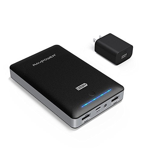 Book Cover Portable Charger RAVPower 16750mAh Power Bank with 2A Wall Charger (Dual USB Ports, 2A Input, 4.5A Output) Power Charger for iPhone, iPad, Galaxy S8, Note 8 and More Black