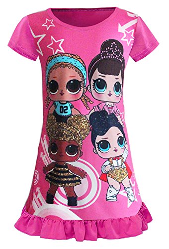 Book Cover WNQY Girls' Surprise Princess Pajamas Little Nightgown Dress For Doll Surprised 130/5-6Y Rose