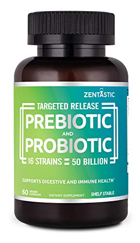 Book Cover Zentastic Probiotics & Prebiotics Supplement - 50 Billion CFU - for Men & Womenâ€™s Immune & Digestive Health - 16 Strains - Shelf Stable - 60 Delayed Release Veggie Capsules