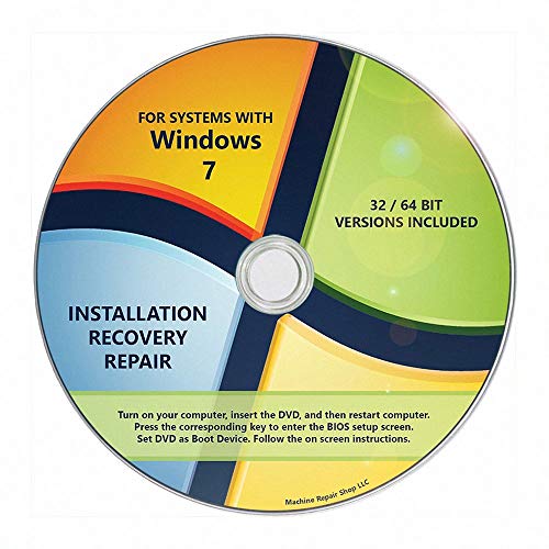 Book Cover Windows 7 Install DVD 32 64 Bit SP1 Reinstall System Repair All Recovery Restore CD Disk Disc Machine Repair Shop (R) DVD