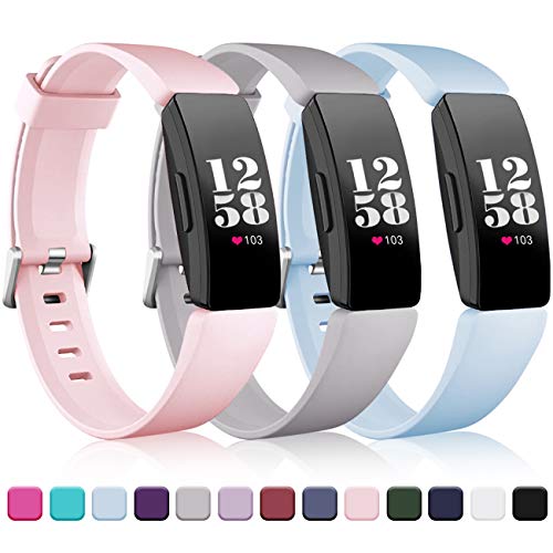Book Cover Wepro Bands Compatible Fitbit Inspire HR & Ace 2 for Women Men Kids, Small, Replacement Wristband Sports Strap Band for Fitbit Ace 2 & Inspire Fitness Tracker, Pink Sand, Slate Gray, Aqua