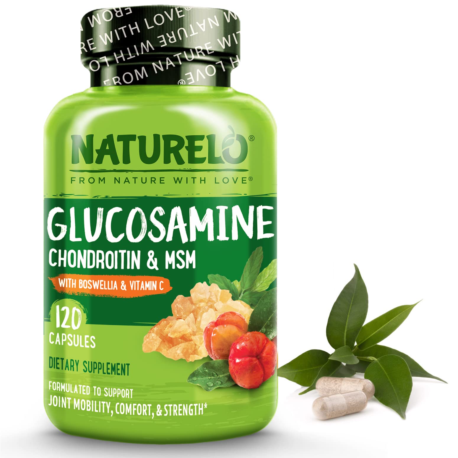 Book Cover NATURELO Glucosamine Chondroitin MSM with Boswellia and Vitamin C - Joint Support Supplement - 120 Capsules 120 Count (Pack of 1)