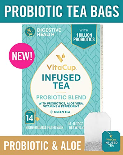 Book Cover VitaCup Probiotic Blend Infused Tea 14 ct |Keto|Paleo|Vegan| Green Tea with Probiotics, Aloe, Vitamins Helps Support Digestion, Gut Health, and Immunity (14 Count)